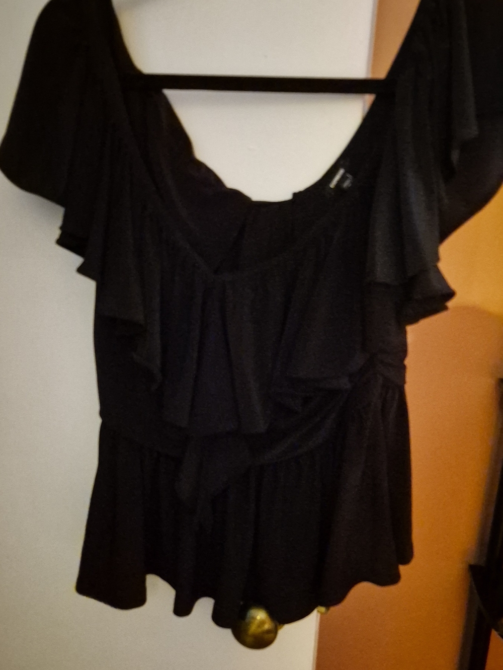Express Black Ruffle Short Sleeve Blouse